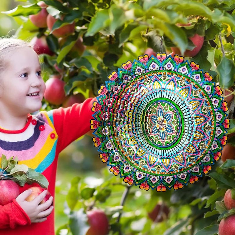 Eiryhope Mandala Rich Love Wind Spinner - 3D Kinetic Wind Spinners | 12″ Laser Cut Stainless Steel Hanging Sculpture & Catcher for Outdoor Garden Yard Decor | Mandala Gifts for Mom, Dad, Women, Men - Image 2